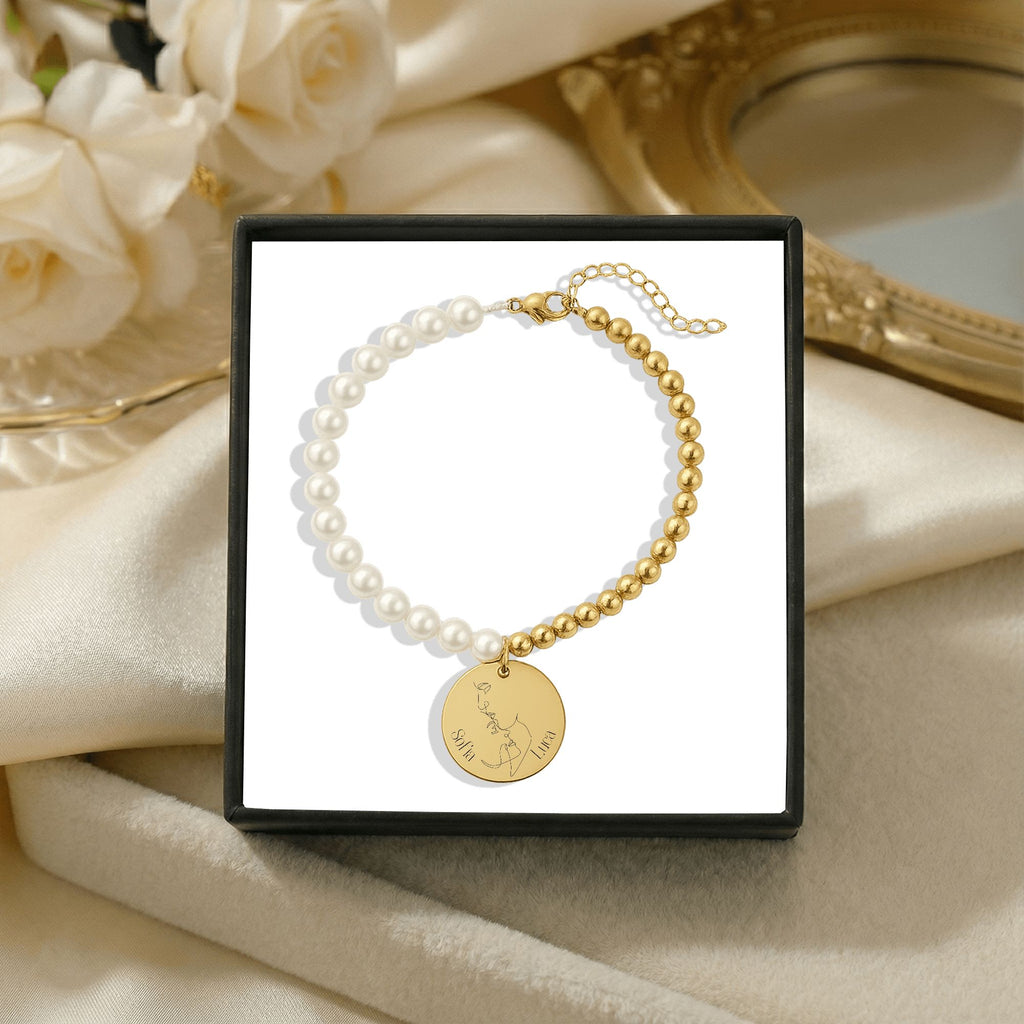 Premium Pearl & Gold Coin Bracelet: Mother of Pearl