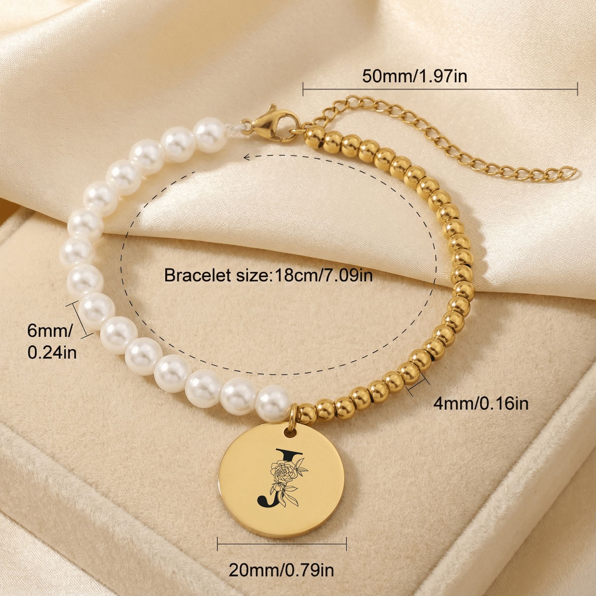 Premium Pearl & Gold Coin Bracelet: Your Initials