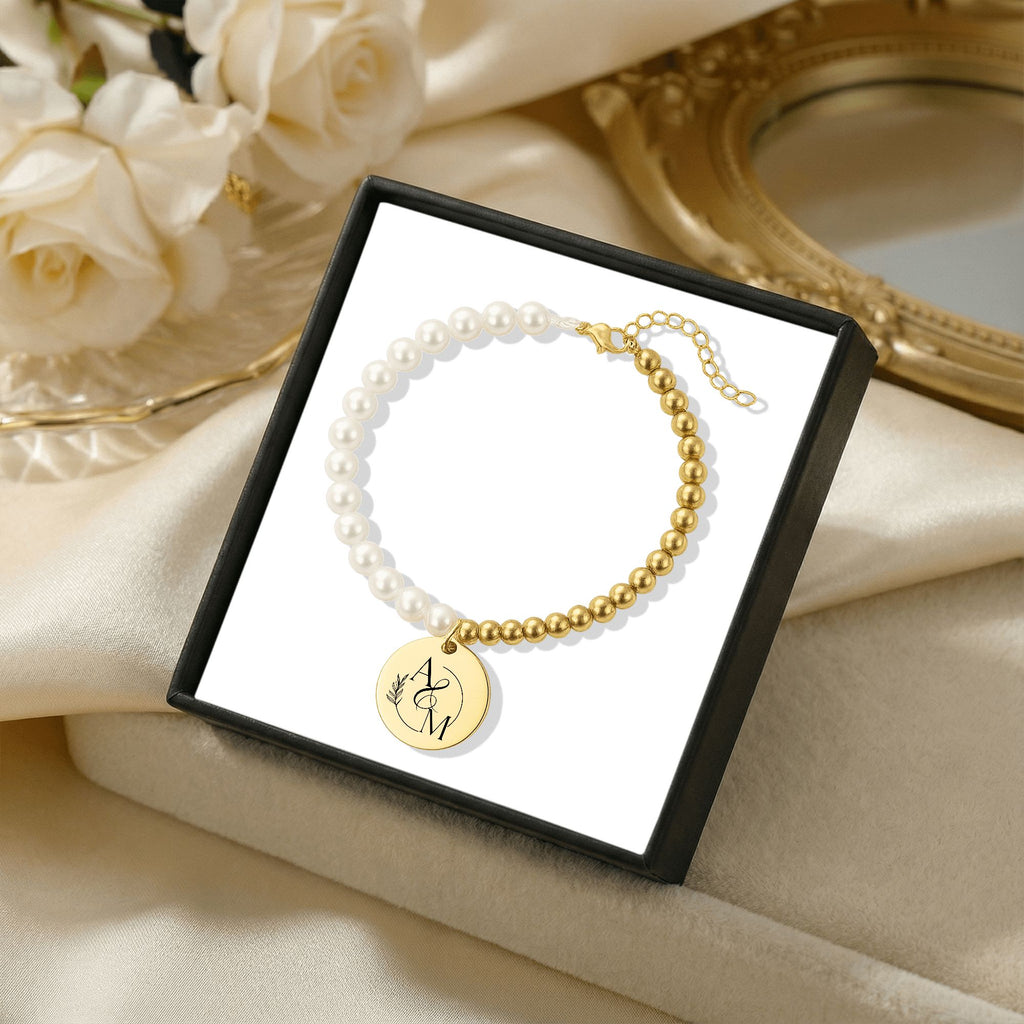 Premium Pearl & Gold Coin Bracelet: Mother of Pearl