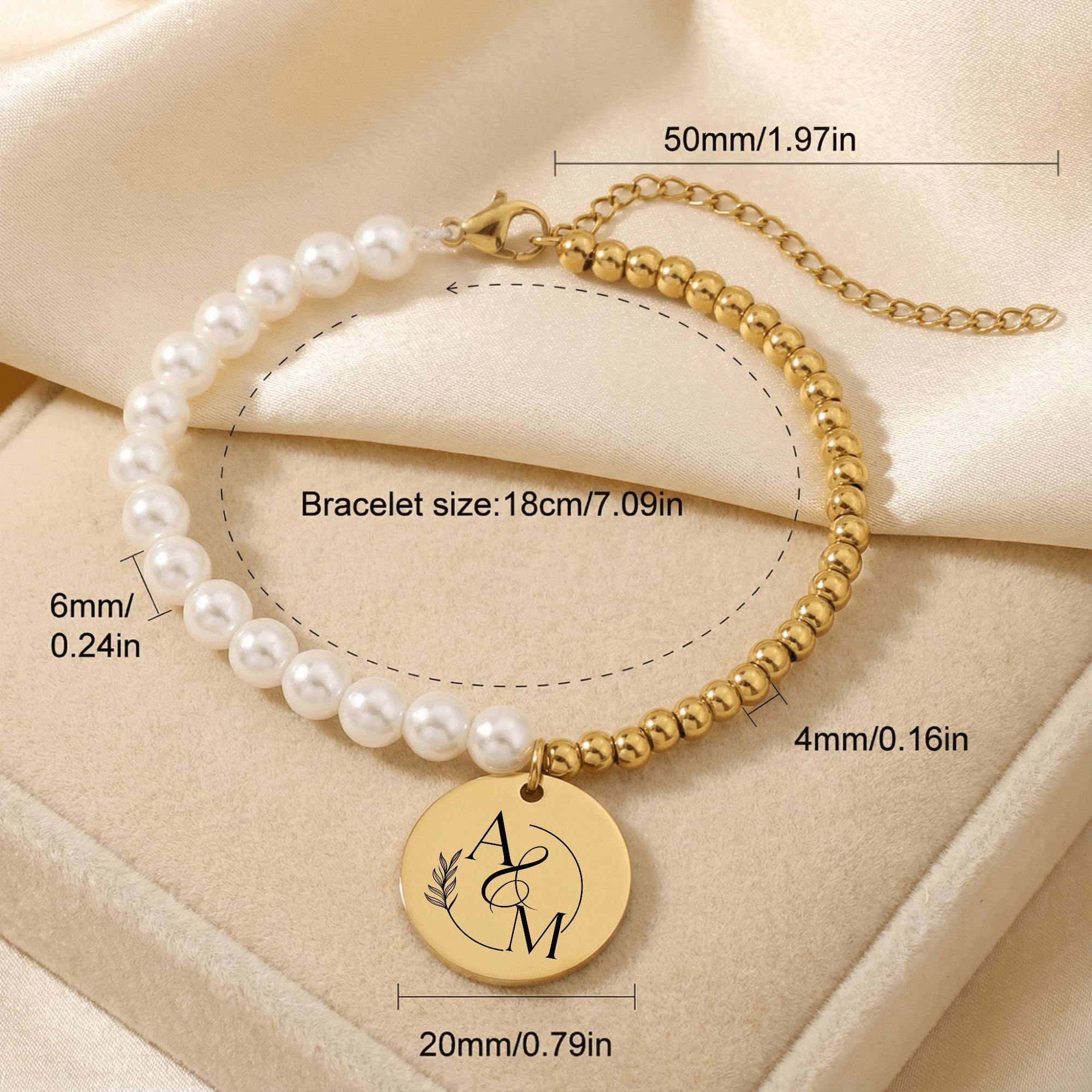 Premium Pearl & Gold Coin Bracelet: Mother of Pearl